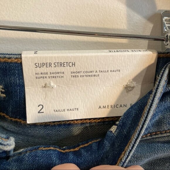 AMERICAN EAGLE Sz 2 High Rise Shortie Distressed Super Stretch Button Fly Shorts - Picture 6 of 13